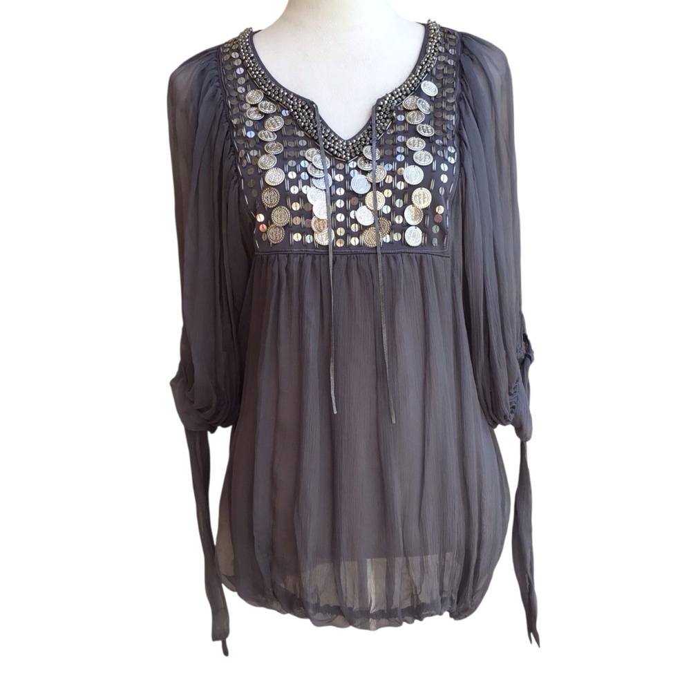 Sachin + Babi For Ankasa Gray Silk Embellished Blouse XL